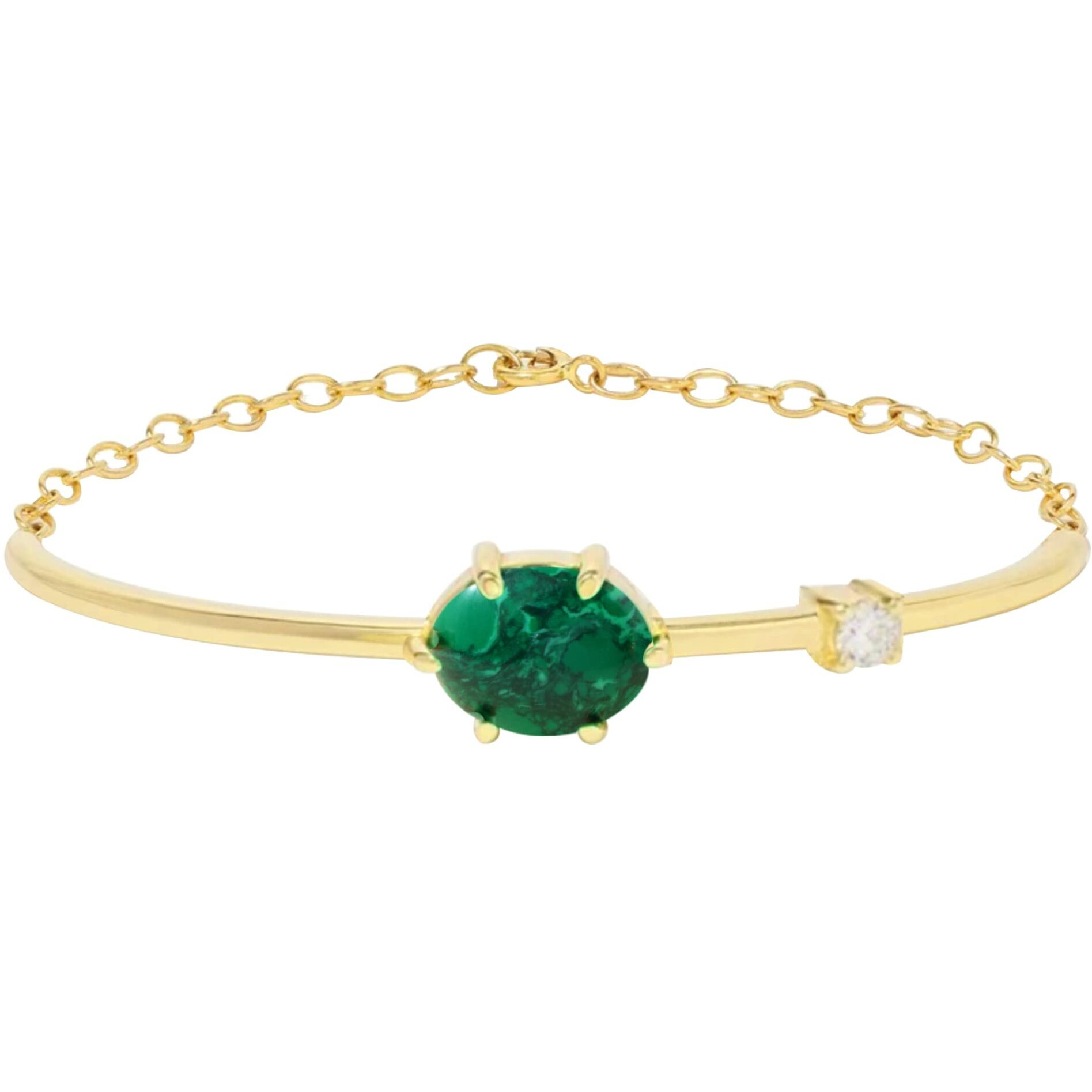 MINUTIAE Oval Jade Green Cabachon Dainty Chain Bracelet - Gold | Adjustable and Extendable Loop for Chain | Ideal Gift for Her/Girl/Women