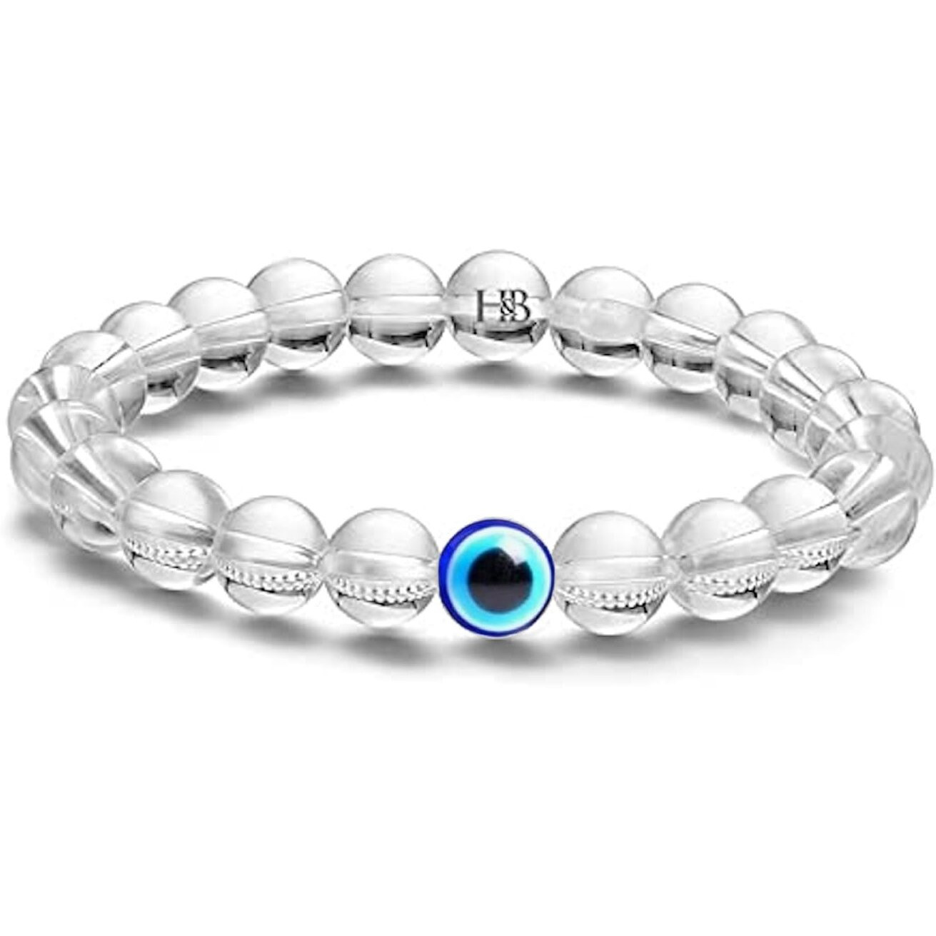 Natural Gemstones Reiki Healing Bracelet with Evil Eye Beads - Authentic Certified Healing Stone Jewelry (Clear Quartz Clarity Guardian Bracelet)