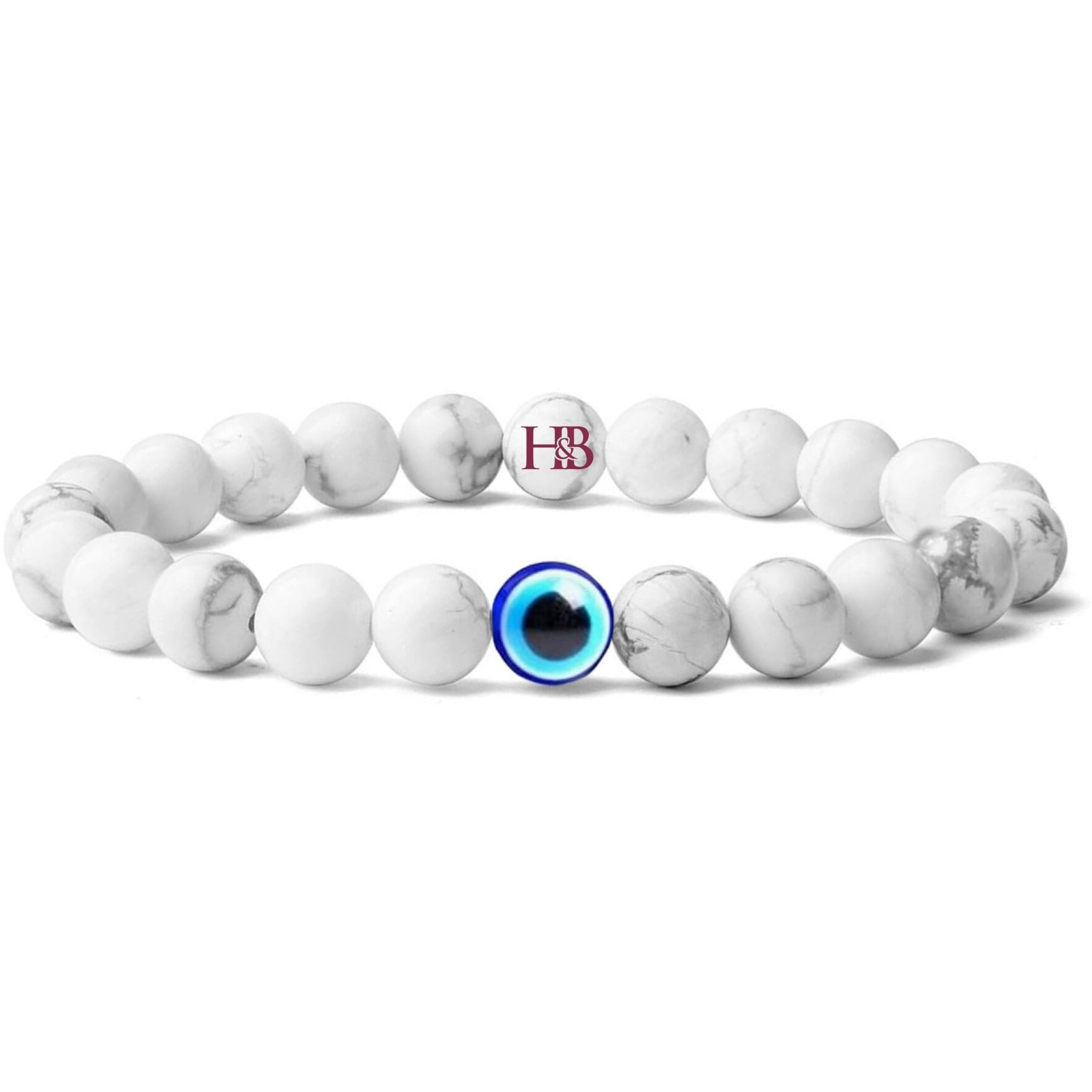 Natural Gemstones Reiki Healing Bracelet with Evil Eye Beads - Authentic Certified Healing Stone Jewelry (Howlite Tranquility Guardian Bracelet)