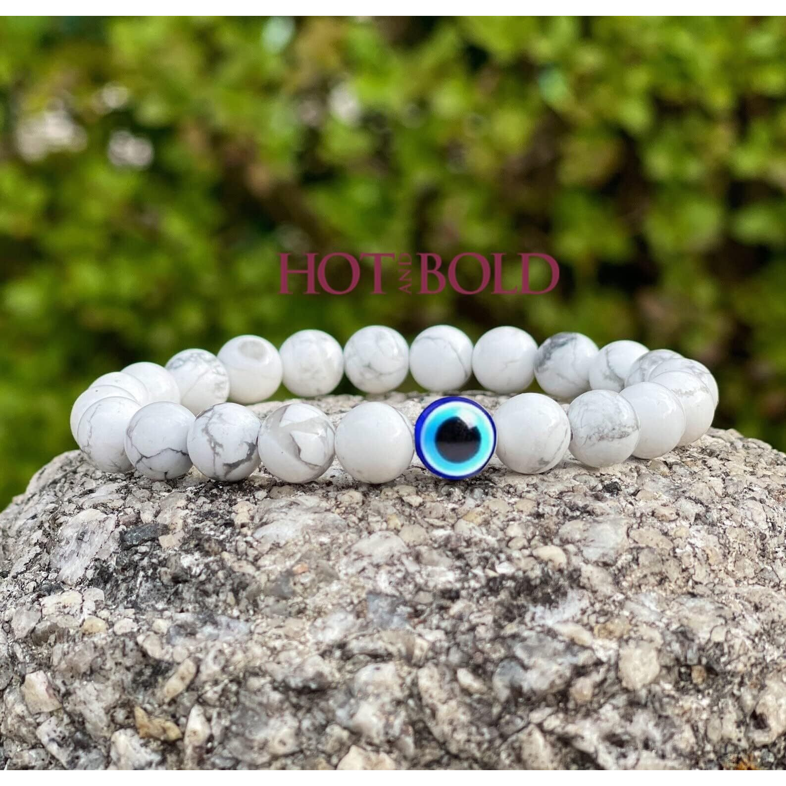 Natural Gemstones Reiki Healing Bracelet with Evil Eye Beads - Authentic Certified Healing Stone Jewelry (Howlite Tranquility Guardian Bracelet)