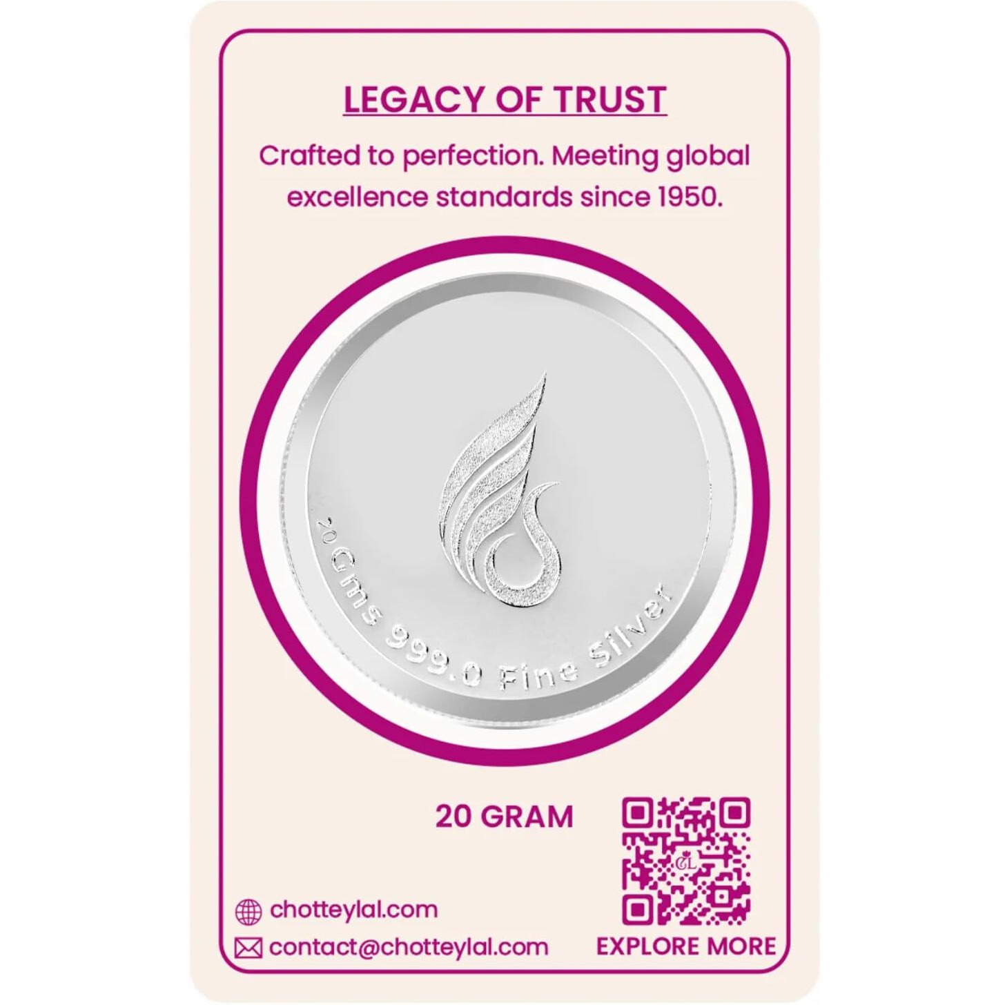 CHOTTEY LAL AND SONS 999 Purity Banyan Tree Round Silver Coin with Unique Blister Card Packaging for Coporate Gifting, Ceremony, Wedding and Festivals (Silver, 20 Gram)