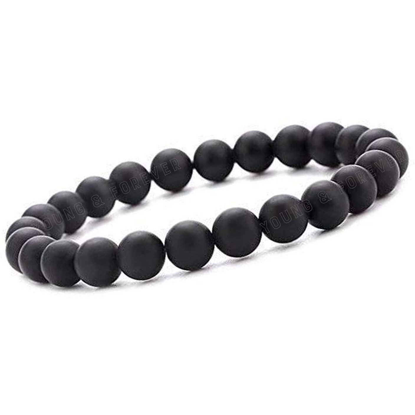 Young & Forever Gift Certified Reiki Crystal Semi Precious Gemstone Matt Onyx Bracelet Negative Energy Protection Healing Stone Stretch Bracelet for Men and Women