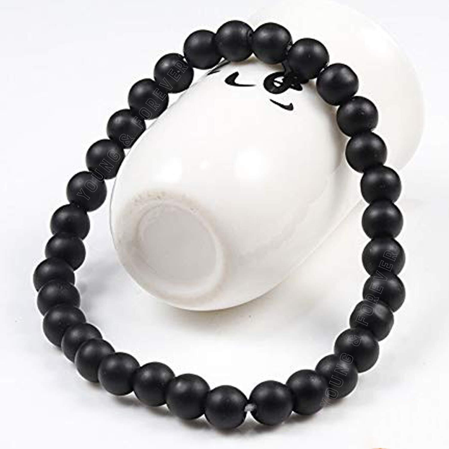 Young & Forever Gift Certified Reiki Crystal Semi Precious Gemstone Matt Onyx Bracelet Negative Energy Protection Healing Stone Stretch Bracelet for Men and Women