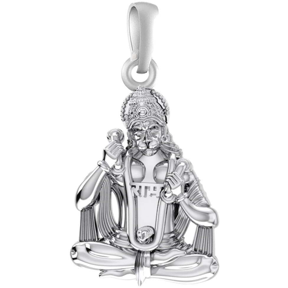 Akshat Sapphire Sterling Silver (92.5% purity) God Hanuman Pendant for Men & Women Pure Silver Lord Bajrang Bali Locket for Good Health & Wealth