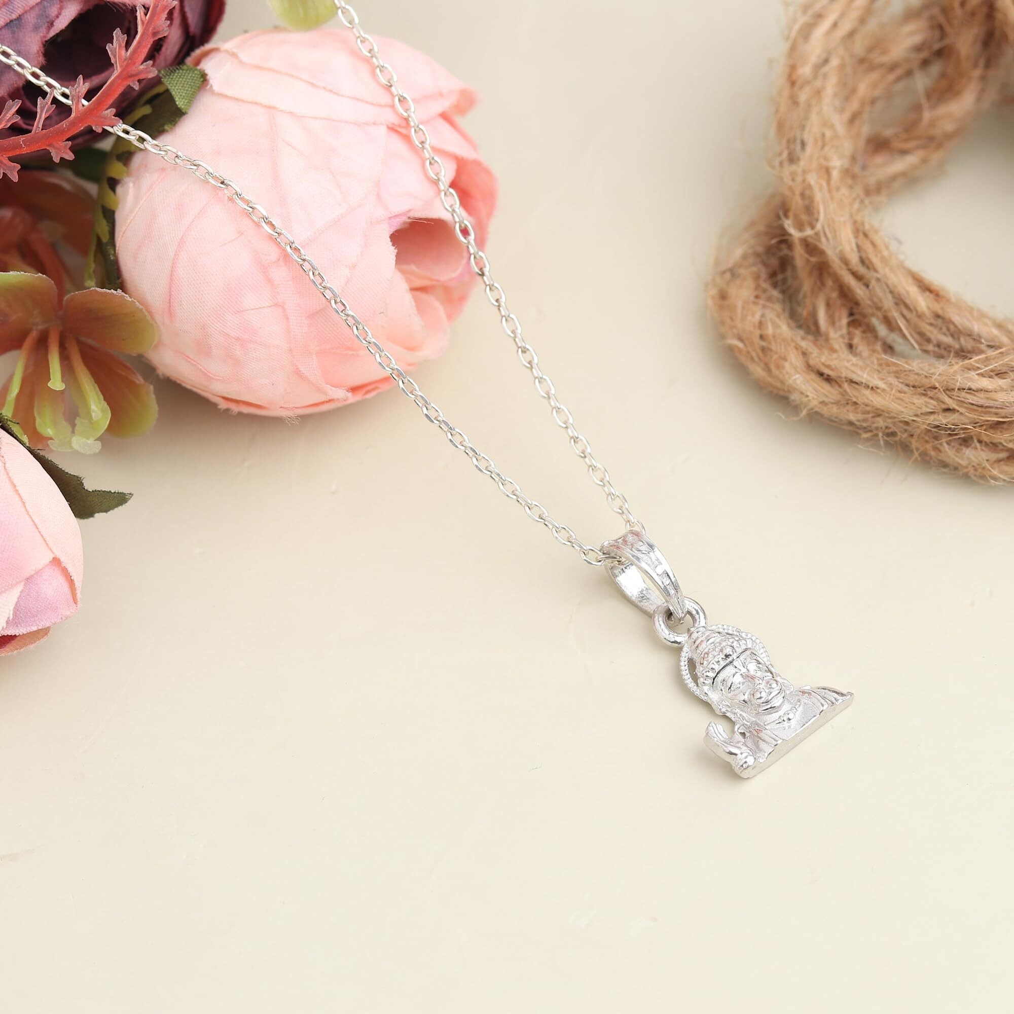 AKSHAT SAPPHIRE Sterling Silver (92.5% purity) God Hanuman Pendant for Men & Women Pure Silver Lord Bajrang Bali Locket for Good Health & Wealth (Sankat Mochan Pendant)