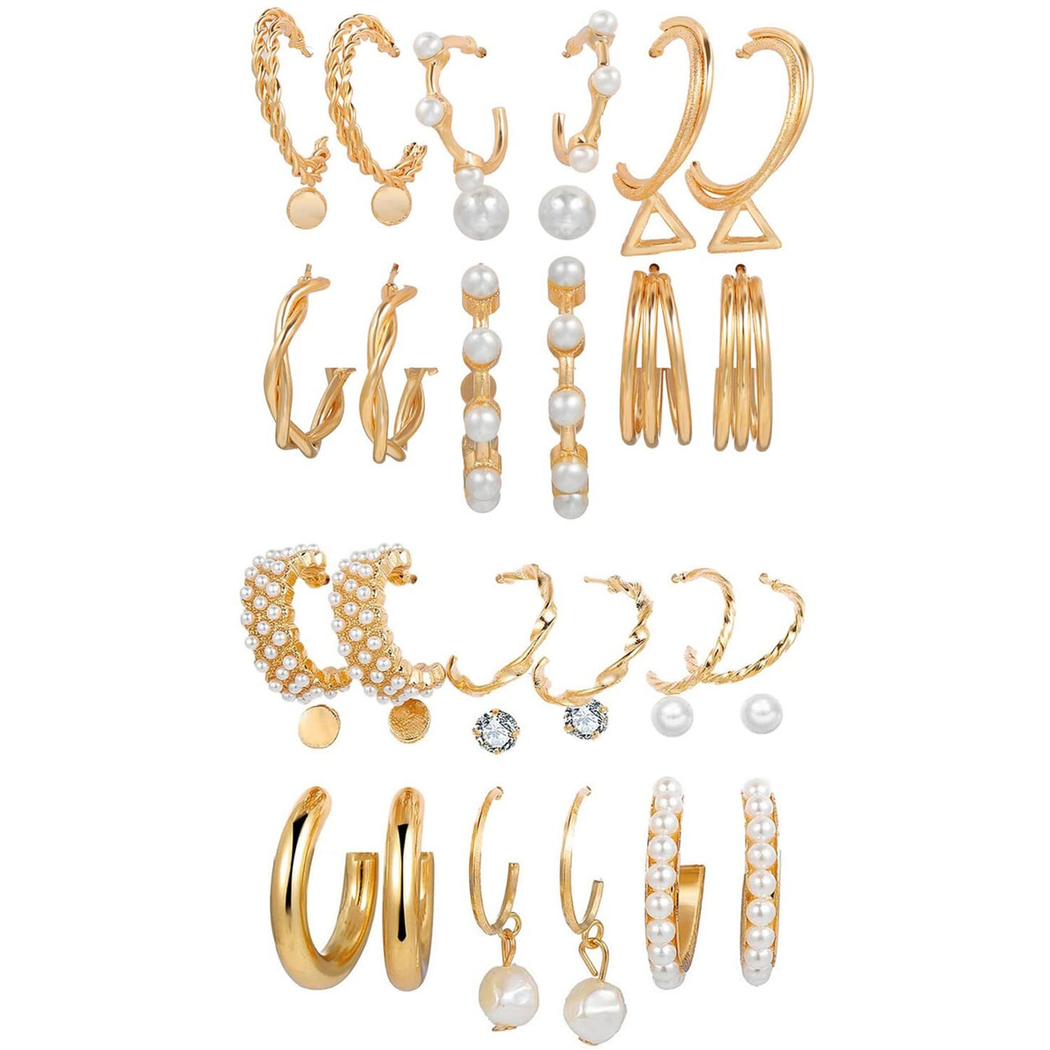 Shining Diva Fashion 18 Pairs Gold Plated Combo Set Latest Stylish Earrings for Women and Girls (Gold) (rcmb297_12789_12906)