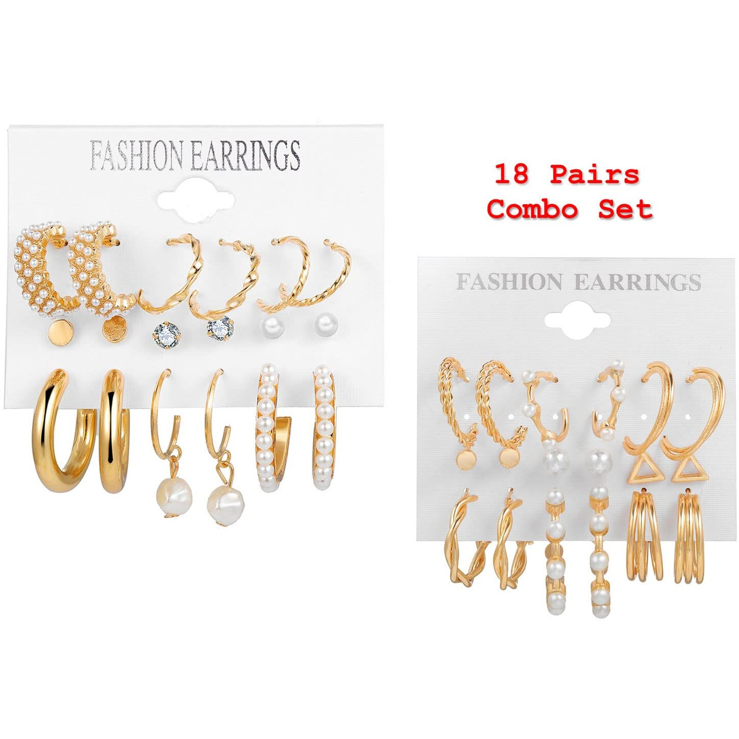 Shining Diva Fashion 18 Pairs Gold Plated Combo Set Latest Stylish Earrings for Women and Girls (Gold) (rcmb297_12789_12906)