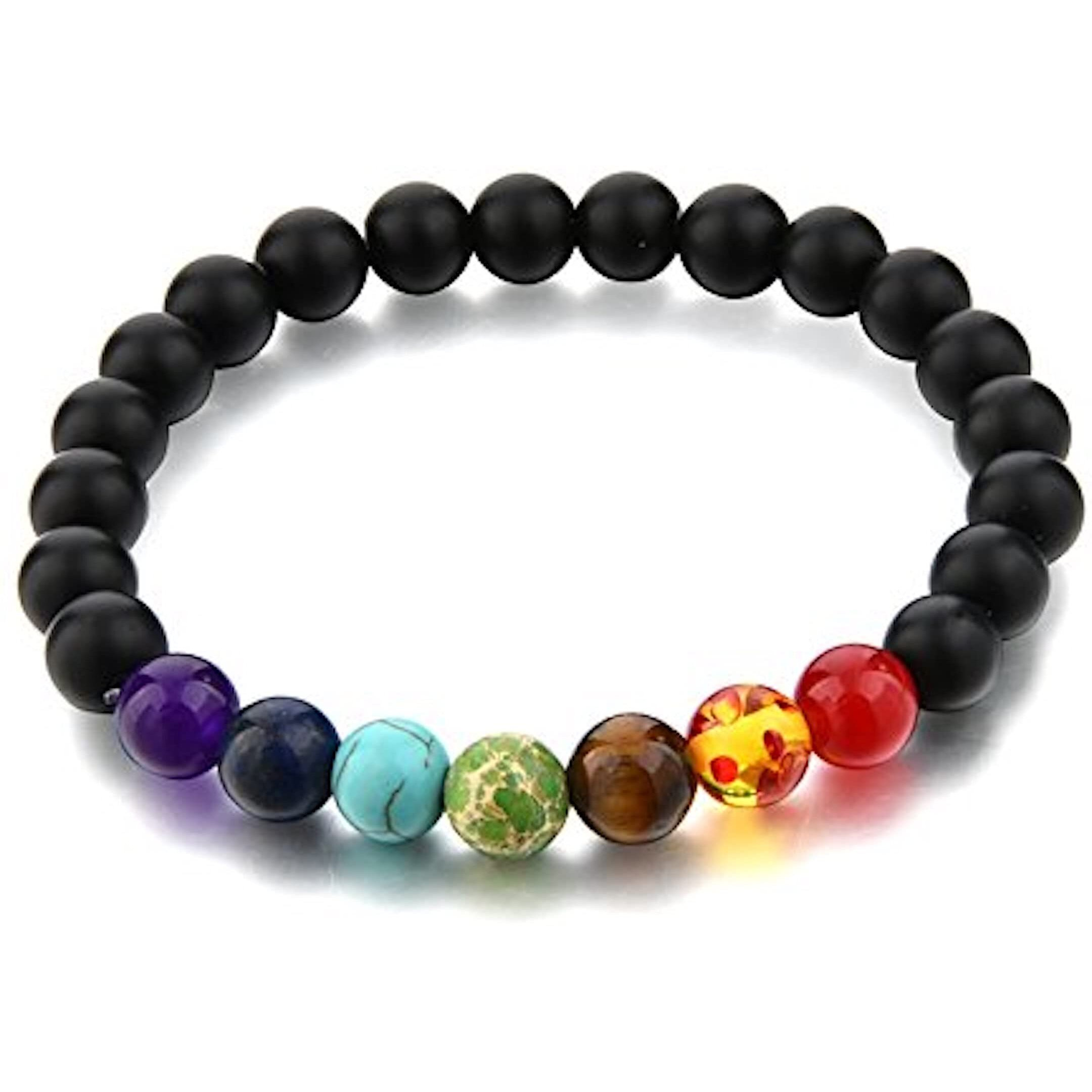 Hot And Bold Unisex-adult 7 Chakra Triple Protection Bracelet Natural Stones With Certificate Of Authenticity (Onyx 7 Chakra)