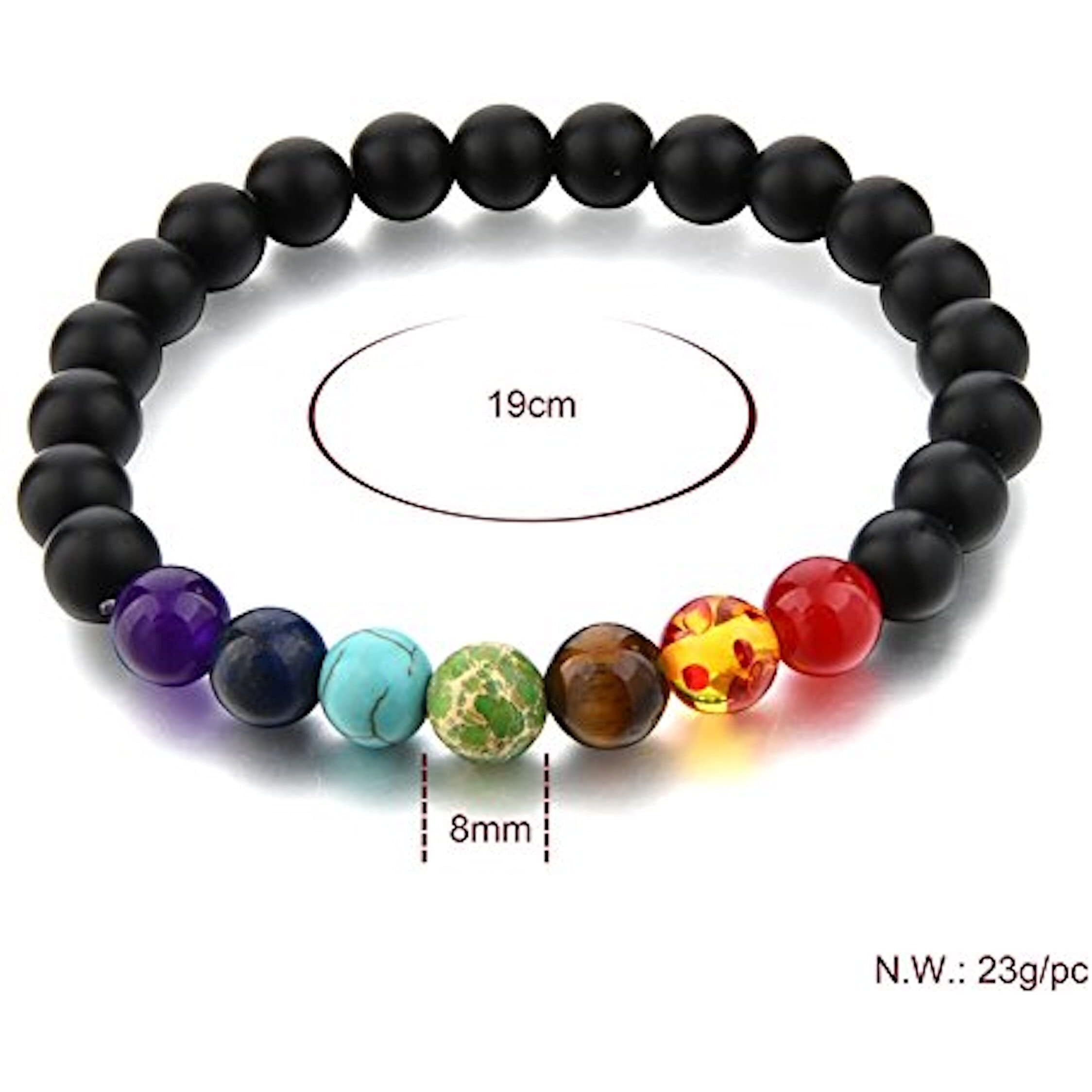 Hot And Bold Unisex-adult 7 Chakra Triple Protection Bracelet Natural Stones With Certificate Of Authenticity (Onyx 7 Chakra)