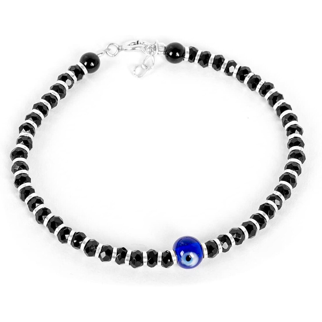 CHOTTEY LAL AND SONS 925 Sterling Silver Evil Eye Adjustable Bracelet Cum Anklet For Girls, Boys, Men & Women