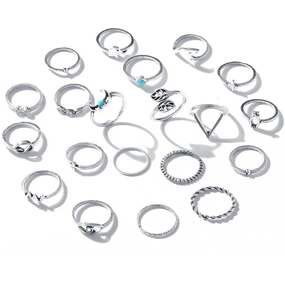 Shining Diva Fashion Latest Stylish Metal Boho Midi Finger Ring for Girls - Set of 20 (E12988r), Silver