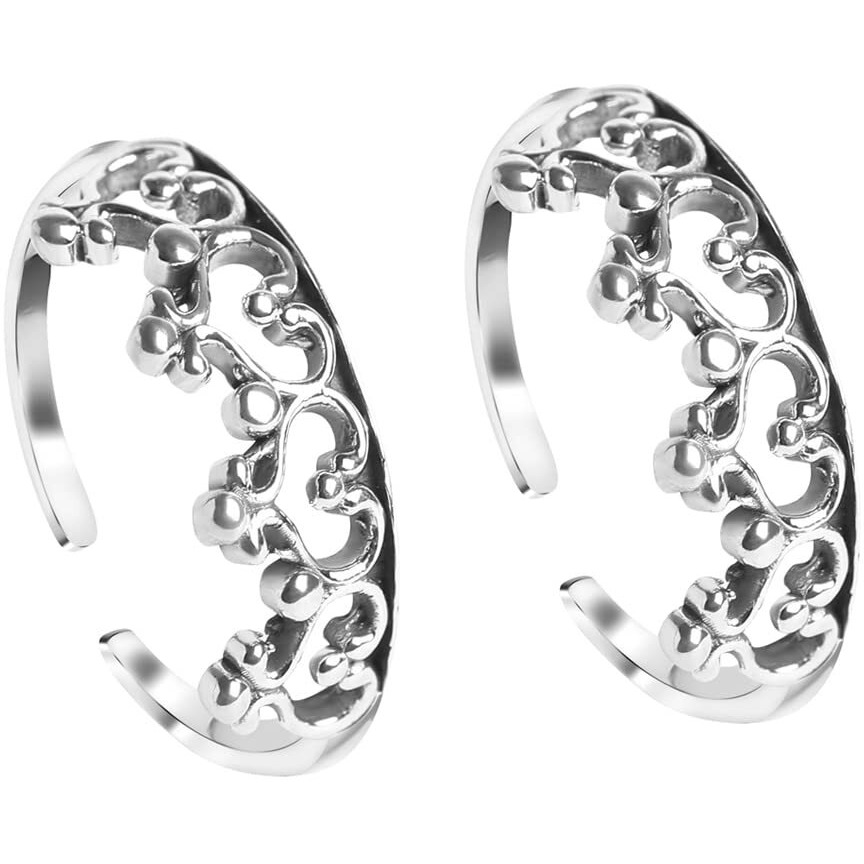 Clara 925 Sterling Silver Crown Toe Rings Pair | Size Adjustable | Gift for Women and Girls