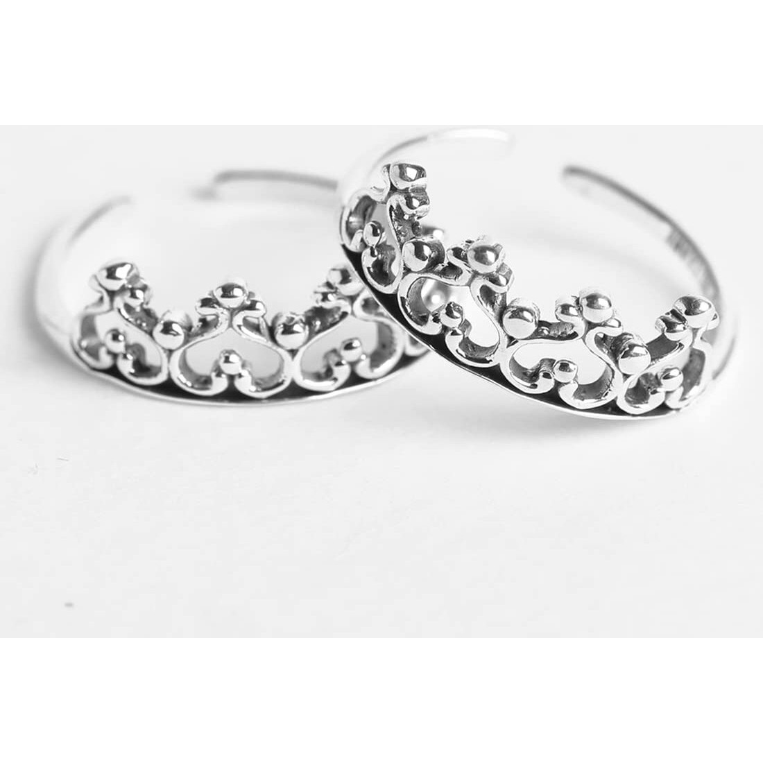 Clara 925 Sterling Silver Crown Toe Rings Pair | Size Adjustable | Gift for Women and Girls