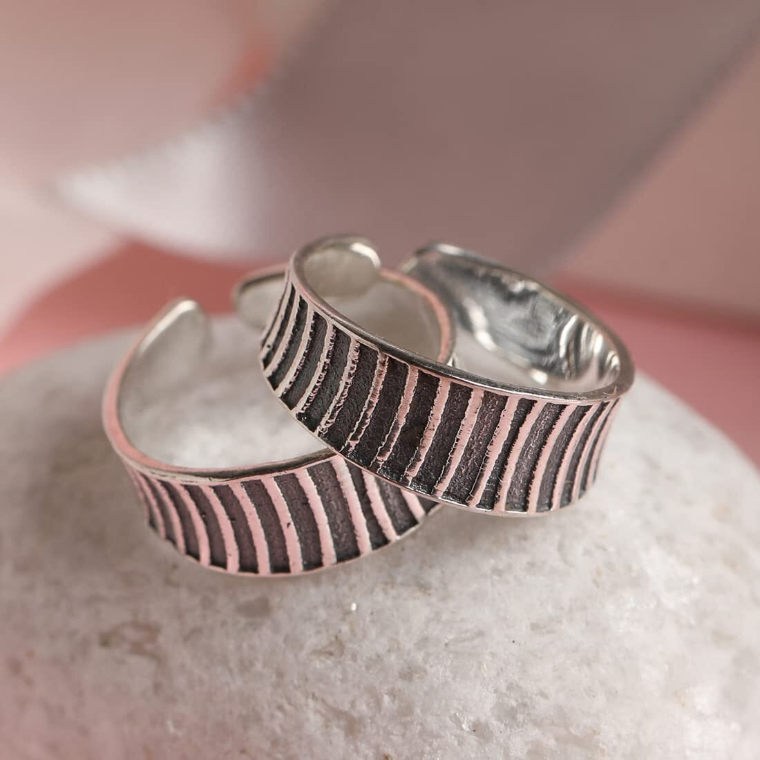 Clara 925 Sterling Silver Line Toe Rings Pair | Size Adjustable, Oxidised | Gift for Women and Girls