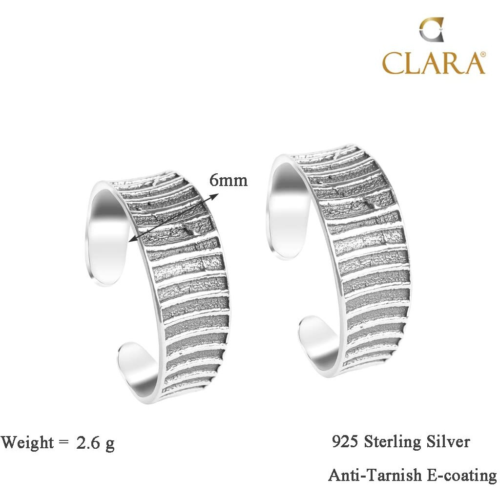 Clara 925 Sterling Silver Line Toe Rings Pair | Size Adjustable, Oxidised | Gift for Women and Girls