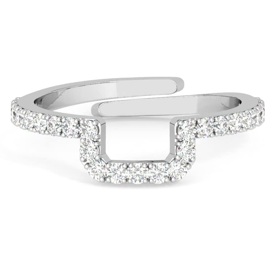 Clara Pure 925 Sterling Silver U shape Finger Ring with Adjustable Band | Gift for Women Girls Wife Girlfriend | Swiss Zircon Rhodium Plated