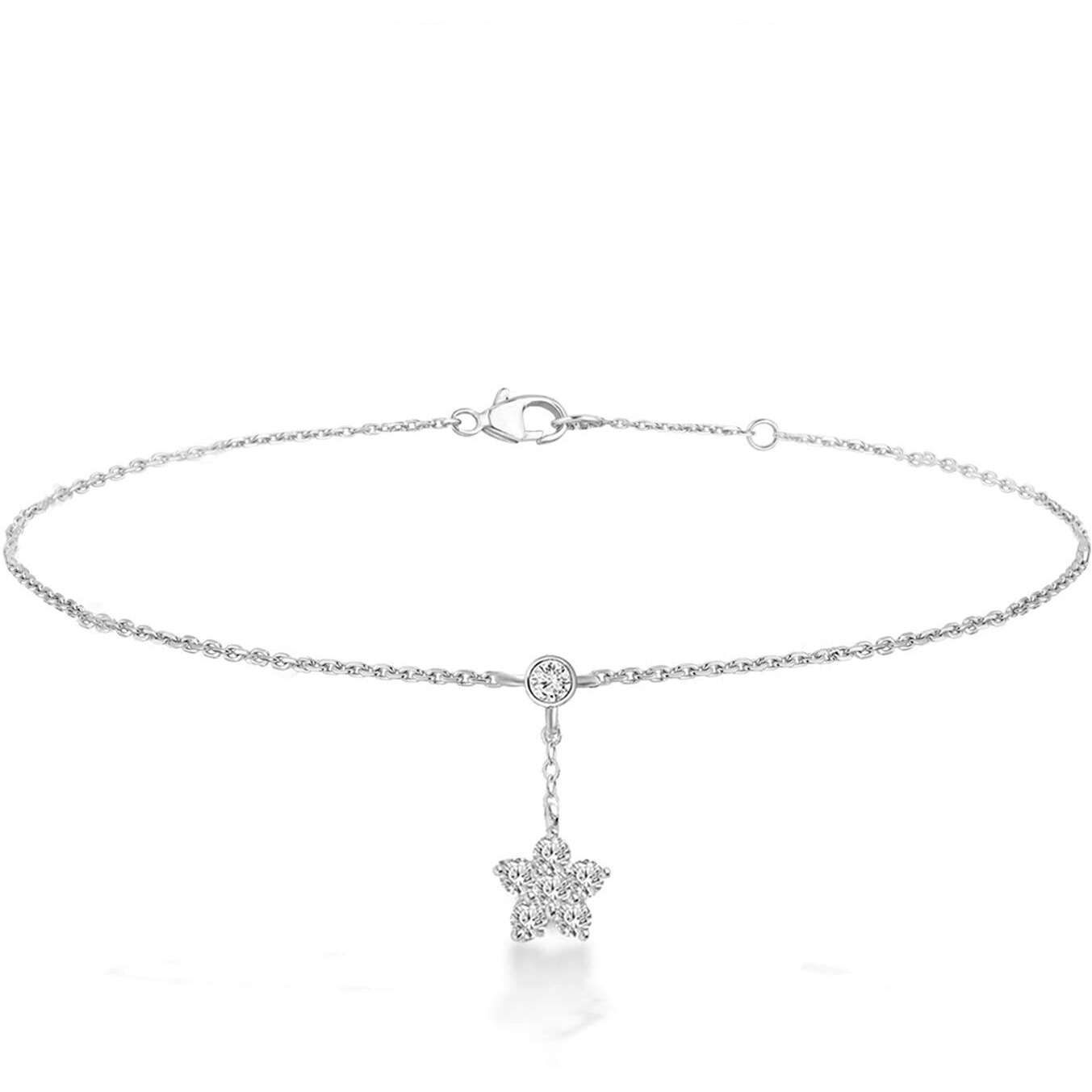 MINUTIAE Silver Plated Anklet Star Shape With Solitaire Crystal Painjan Payal For Women and Girls