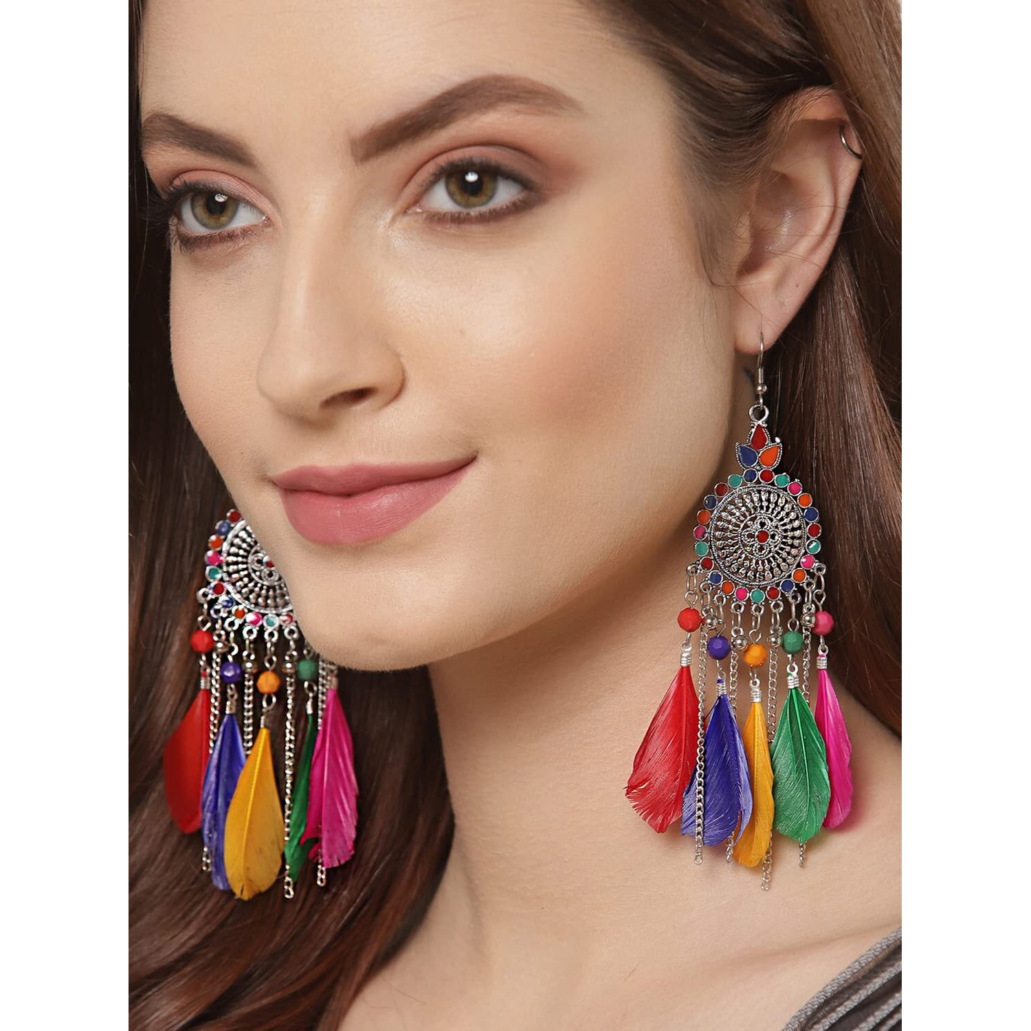 Shining Diva Fashion Latest Stylish Oxidised Feather Earrings for Women and Girls (11234er)