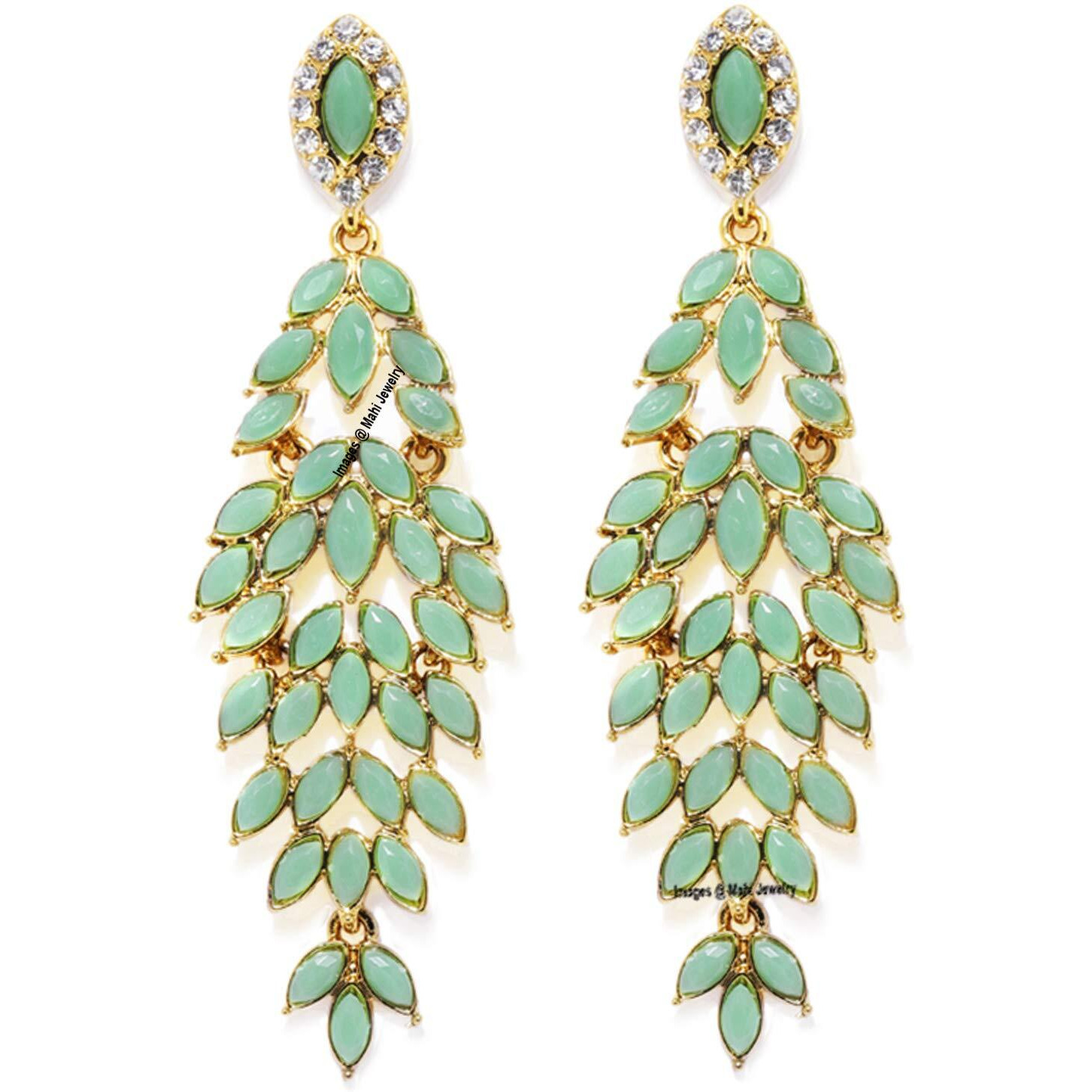 Mahi Gold Plated Dazzling marquise mint green crystals dangler earrings for girls and women ER1109557G