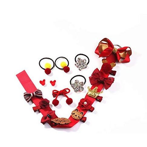 BabyMoon 18Pcs/Set Mix Style Headwear Set Children Accessories Ribbon Bow with Full Covered Clips Hairpins for Girls Princess Crown Headdress Hair Accessories with Gift Box