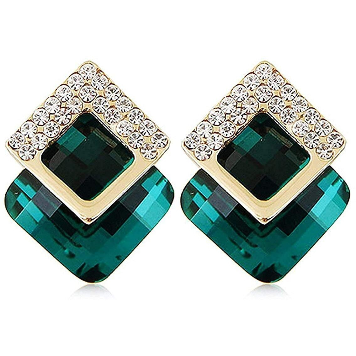 Shining Diva Fashion Earrings For Girls Stylish Latest Fancy Green Crystal Earrings For Women (8776Er)