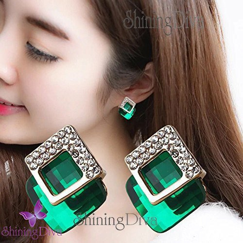Shining Diva Fashion Earrings For Girls Stylish Latest Fancy Green Crystal Earrings For Women (8776Er)