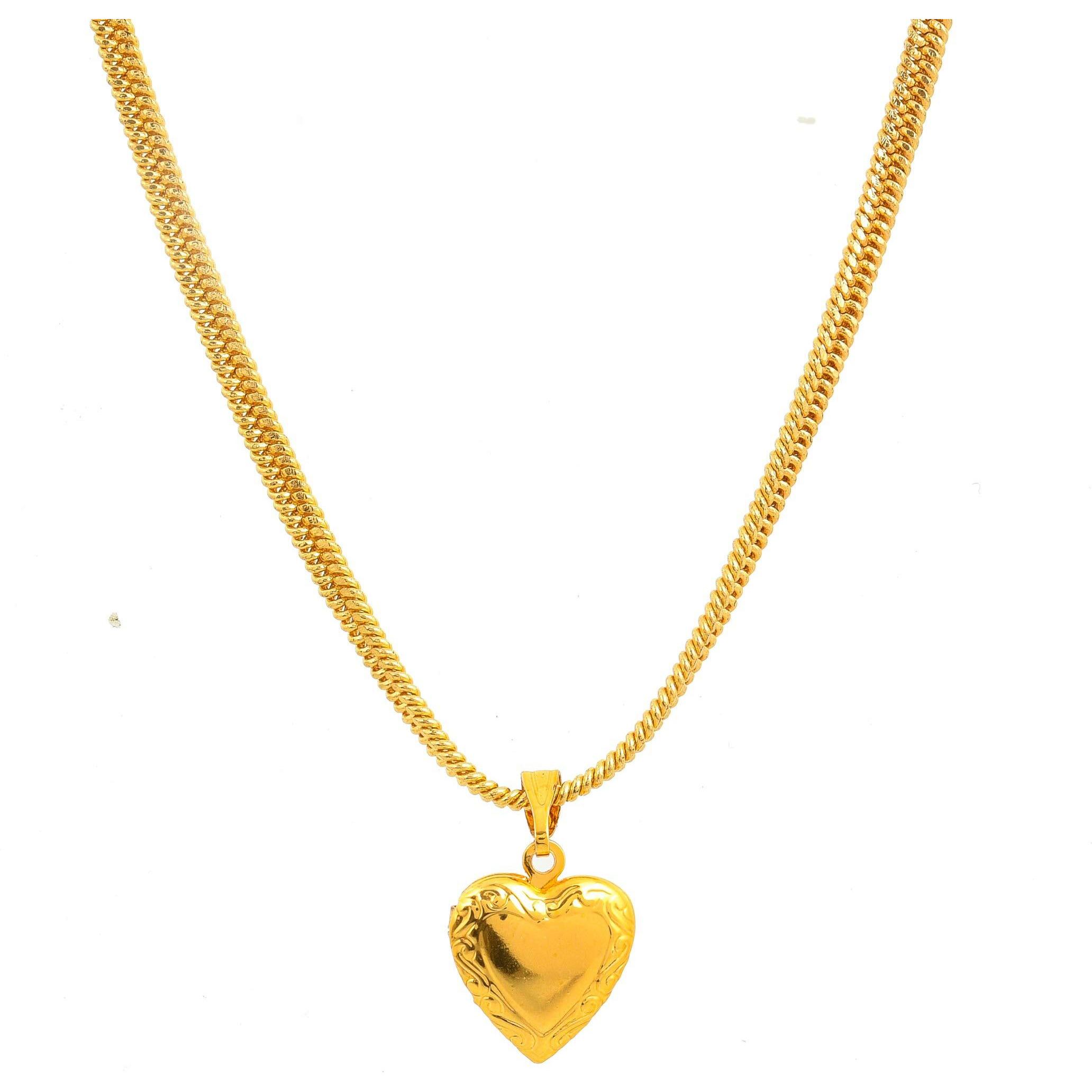 Handicraft Kottage Heart Shape Love Locket Pendant | Open Heart Pendant Chain Jewellery For Women/Girls Valentine Day gift | Gold plated Heart Photo Pendant with Chain for Women