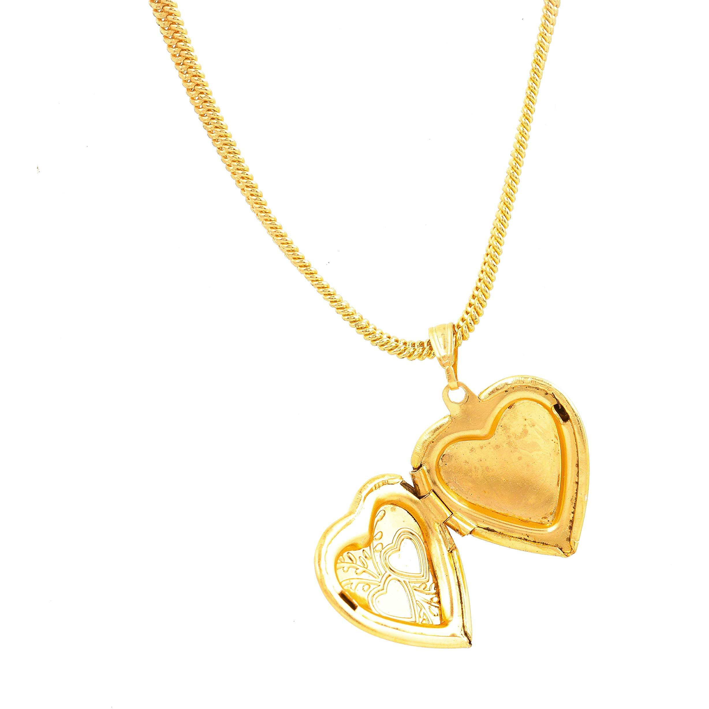 Handicraft Kottage Heart Shape Love Locket Pendant | Open Heart Pendant Chain Jewellery For Women/Girls Valentine Day gift | Gold plated Heart Photo Pendant with Chain for Women
