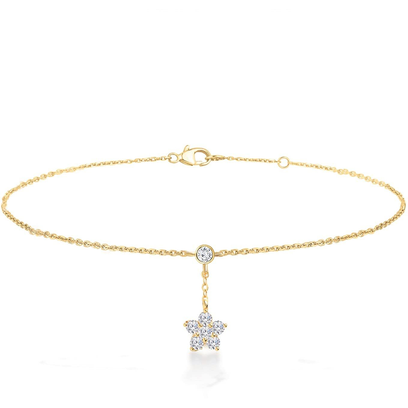MINUTIAE Gold Plated Anklet Star Shape With Solitaire Crystal Painjan Payal For Women and Girls