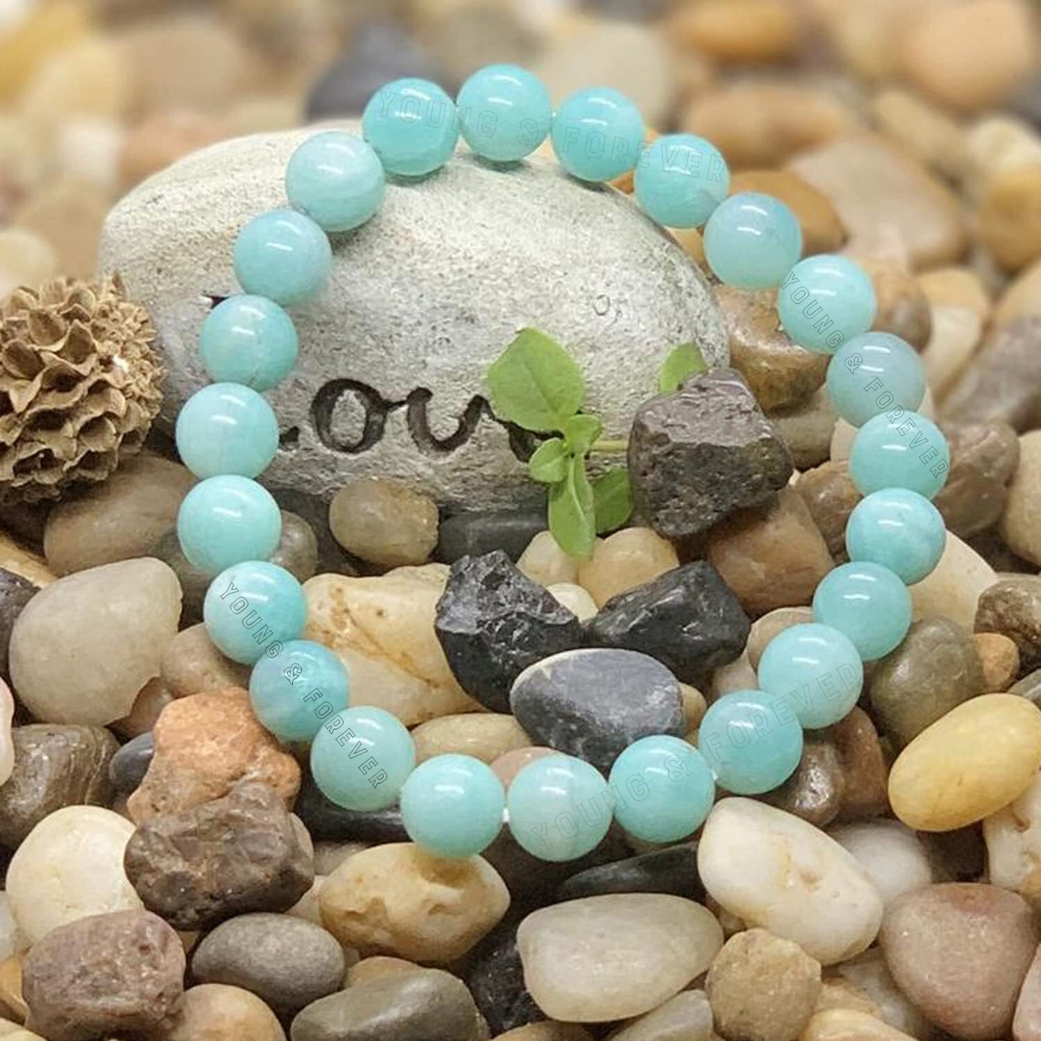 Young & Forever Gift Dvine Spiritual Natural Semi-Precious Amazonite Lapis Lazuli and Sodalite Bracelet for Men and Women Set of 3