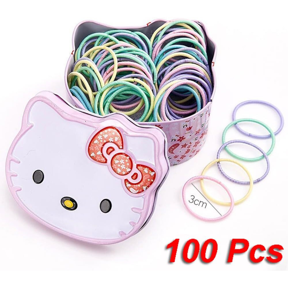 Shining Diva Fashion 100 pcs Combo Elastic Hair Bands Ties Accessories for Kids Baby Girls Women with Tin Kitty Box (15525zb)