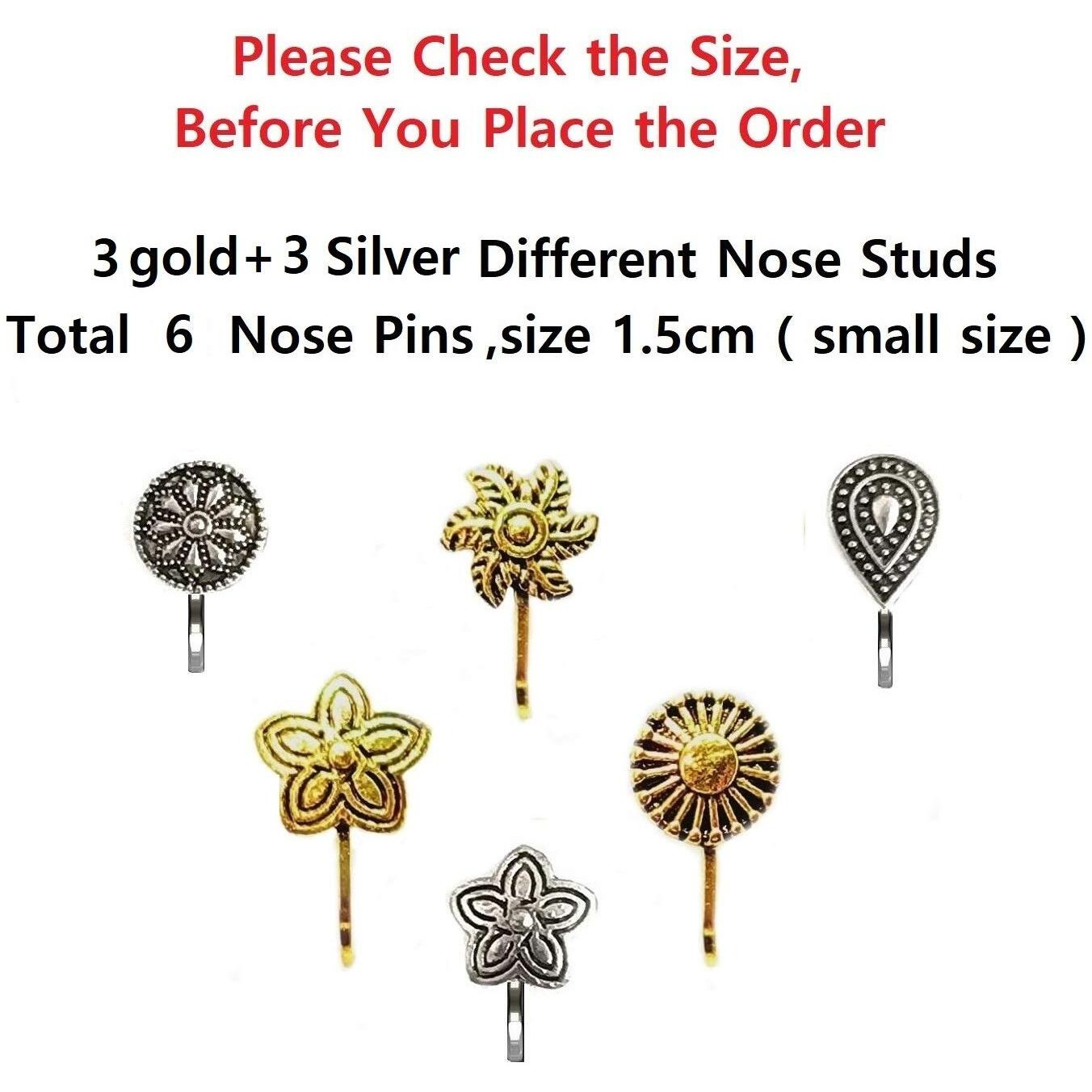 VAMA Fashions German silver oxidised nose ring without piercing Press On Combo Pack of Oxidized Nose Pin Stud Ring Small Size for Women & Girls