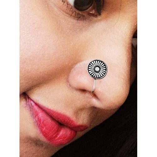 VAMA Fashions German silver oxidised nose ring without piercing Press On Combo Pack of Oxidized Nose Pin Stud Ring Small Size for Women & Girls