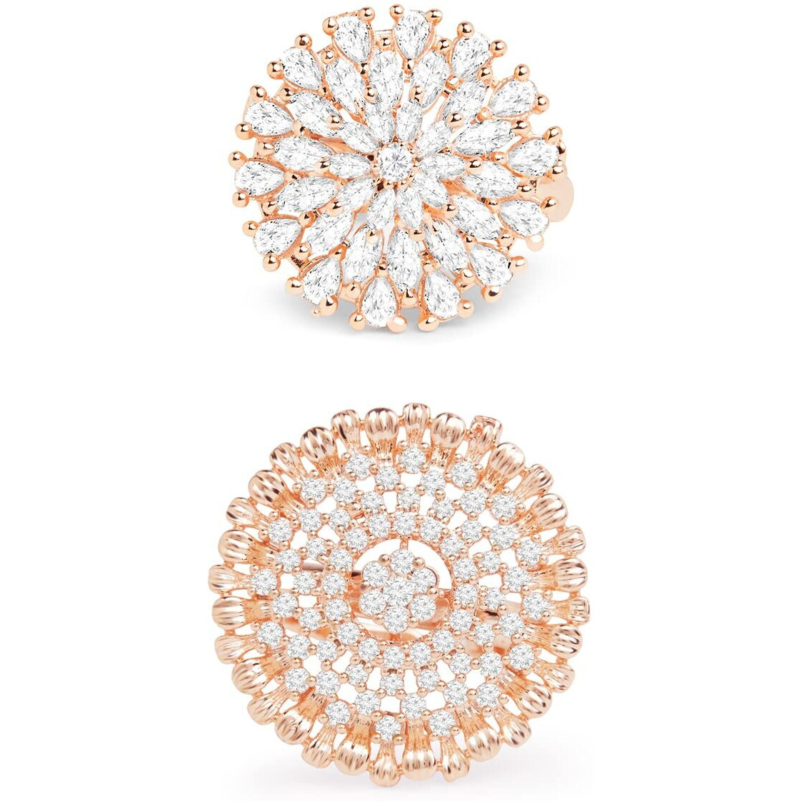 ZAVERI PEARLS Set of 2 Rose Gold Cubic Zirconia Contemporary Adjustable Finger Rings For Women-ZPFK13454