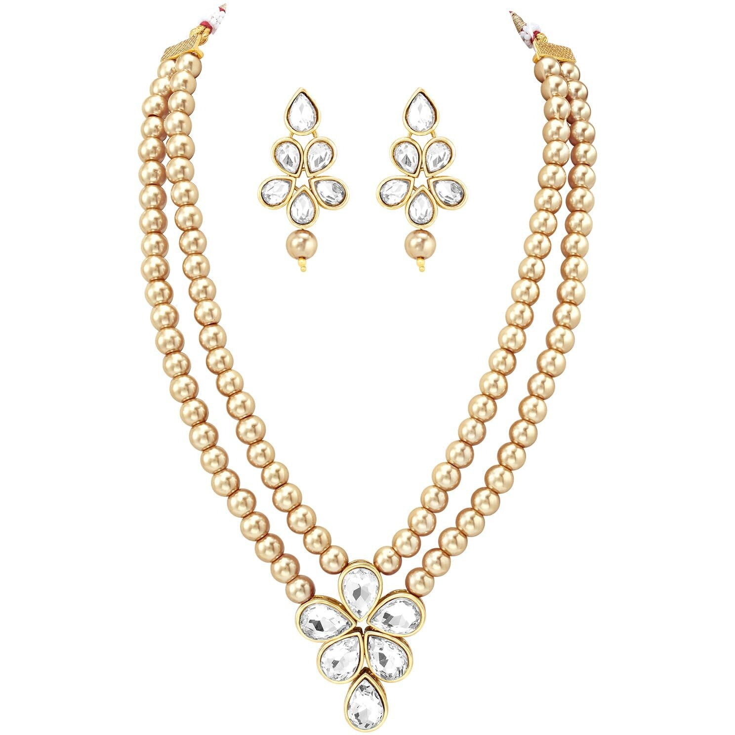 Peora Traditional Beads Kundan Layered Long Necklace & Drop Earring Ethnic Jewellery Set Fashion Gift for Women Girls
