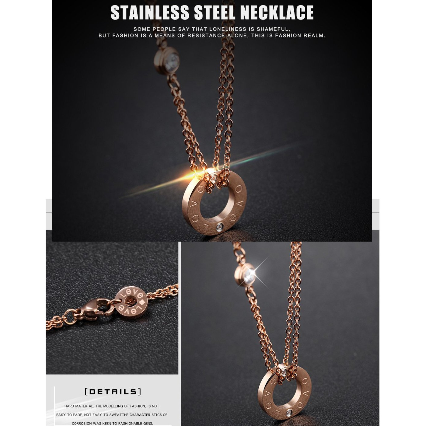 Yellow Chimes Western Style Fate Love Rose Gold Stainless Steel Never Fading Pendant for Women & Girls