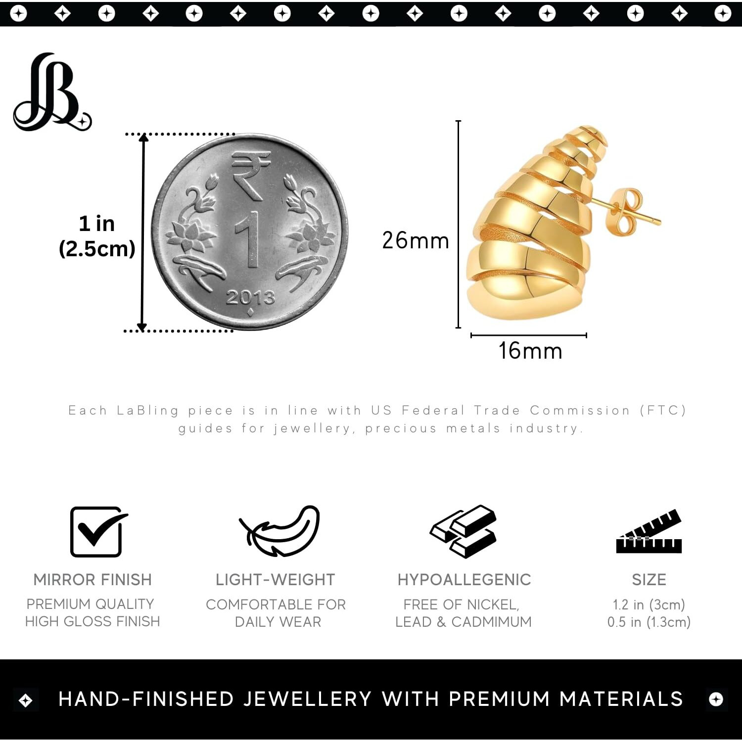 LaBling Chunky Gold Earrings for Women | Statement Teardrop Earrings | Lovely Gift for Women & Girls