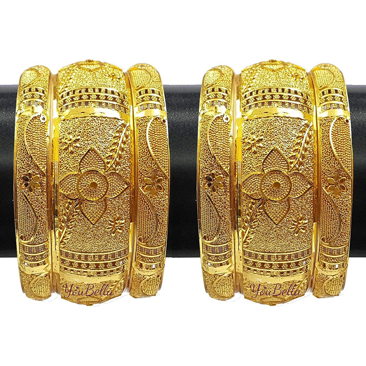YouBella Fashion Jewellery Traditional Gold Plated Original Gold Look Bracelet Bangle Set of 6 Bangles Jewellery For Girls and Women (2.8)