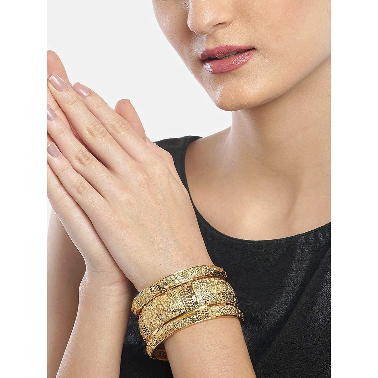 YouBella Fashion Jewellery Traditional Gold Plated Original Gold Look Bracelet Bangle Set of 6 Bangles Jewellery For Girls and Women (2.8)