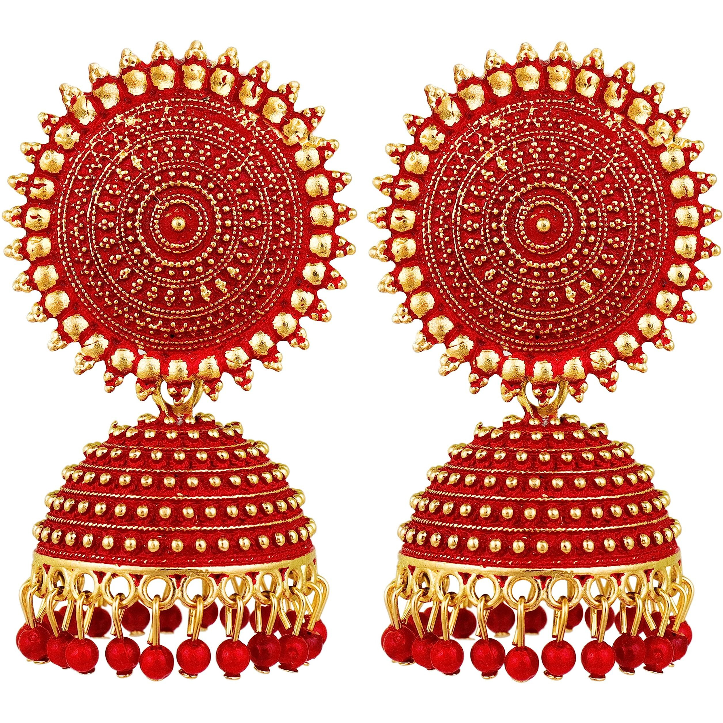 Fashion Frill Womens Jewellery Earrings For Women Traditional Gold Plated Floral Golden Pink Jhumkas Pearl Studded Drop Earrings For Women Girls Gift For Wife Mother Sister