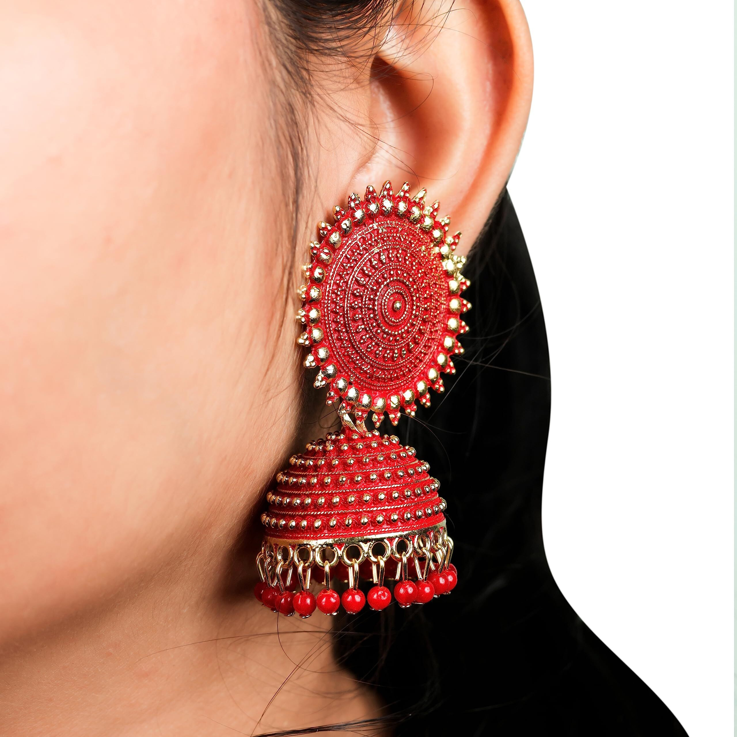 Fashion Frill Womens Jewellery Earrings For Women Traditional Gold Plated Floral Golden Pink Jhumkas Pearl Studded Drop Earrings For Women Girls Gift For Wife Mother Sister