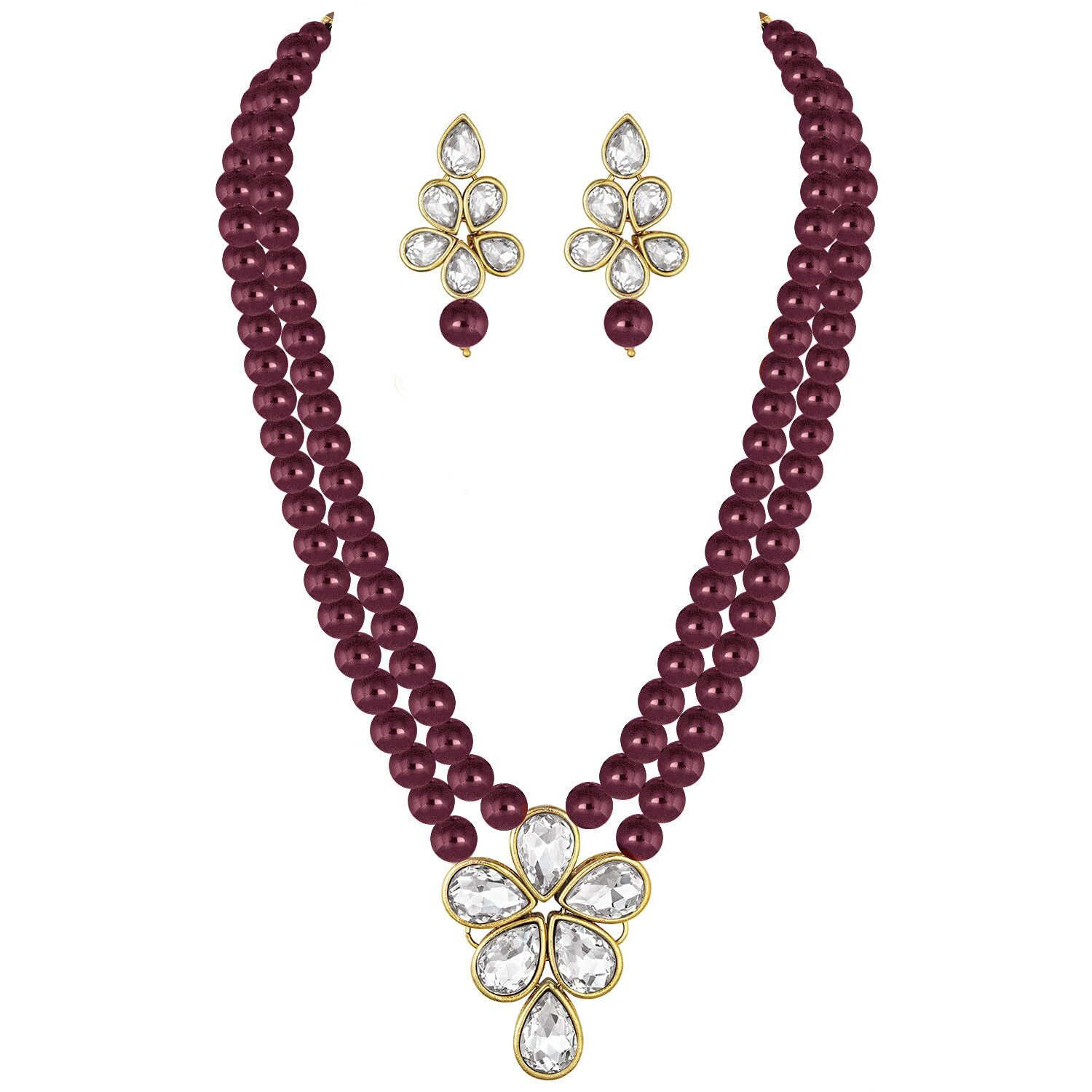 Peora Gold Plated Crystal Pearl Long Necklace with Drop Earrings Traditional Ethnic Jewellery Set for Women Girls|Rakhi Rakshabandhan Gift for Sister Bhabhi, Gifts for Women