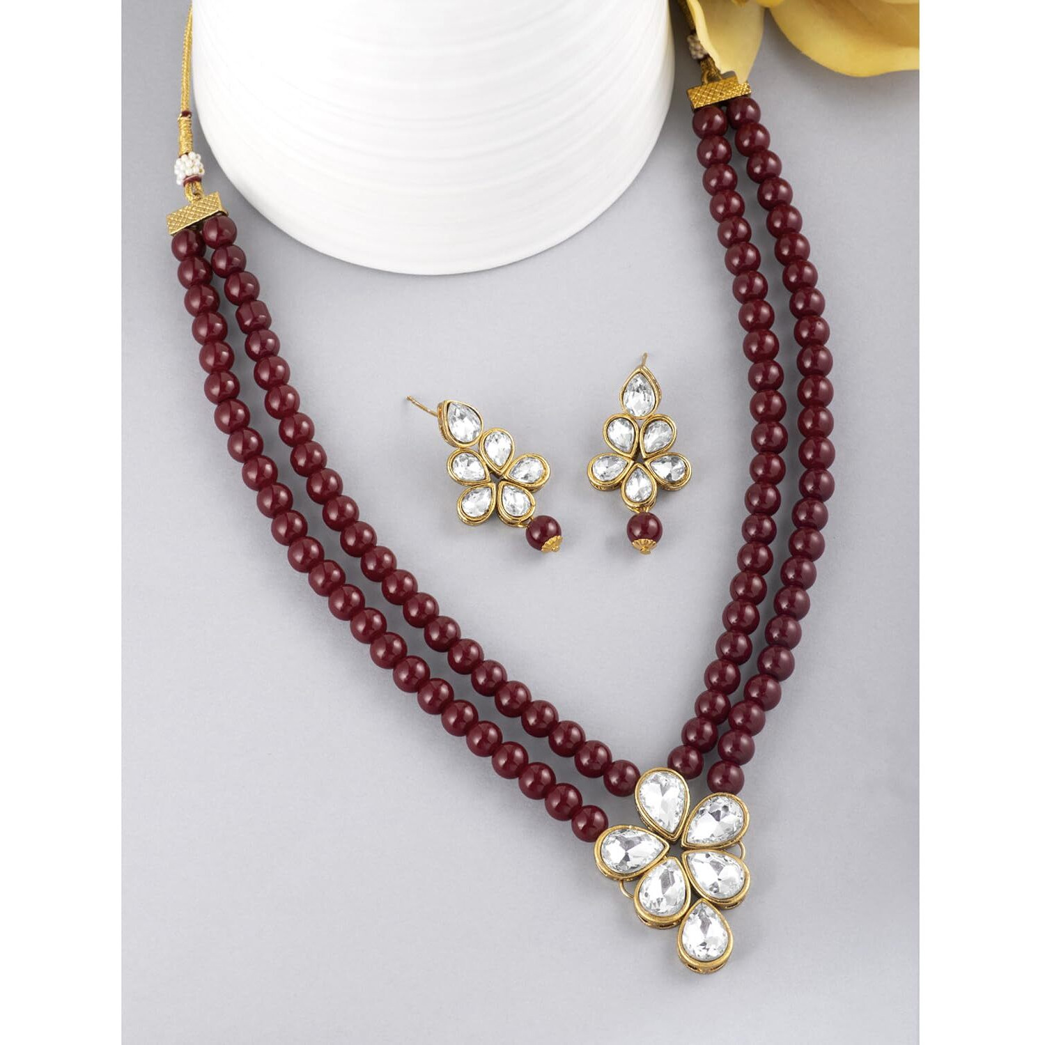 Peora Gold Plated Crystal Pearl Long Necklace with Drop Earrings Traditional Ethnic Jewellery Set for Women Girls|Rakhi Rakshabandhan Gift for Sister Bhabhi, Gifts for Women