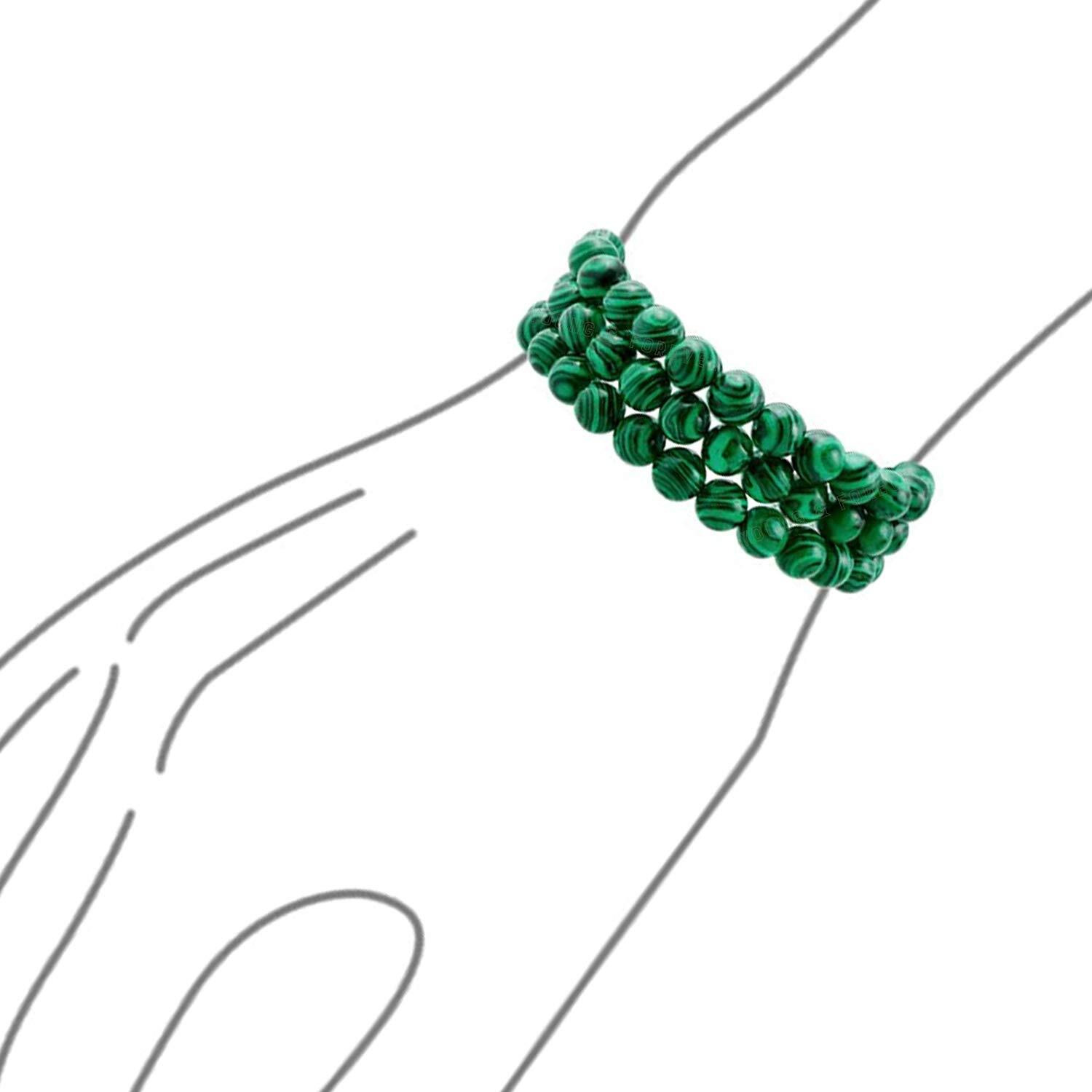 Young & Forever Gift Dvine Spiritual Natural Semi-Precious Malachite Reiki Bracelet for Men and Women Set of 3