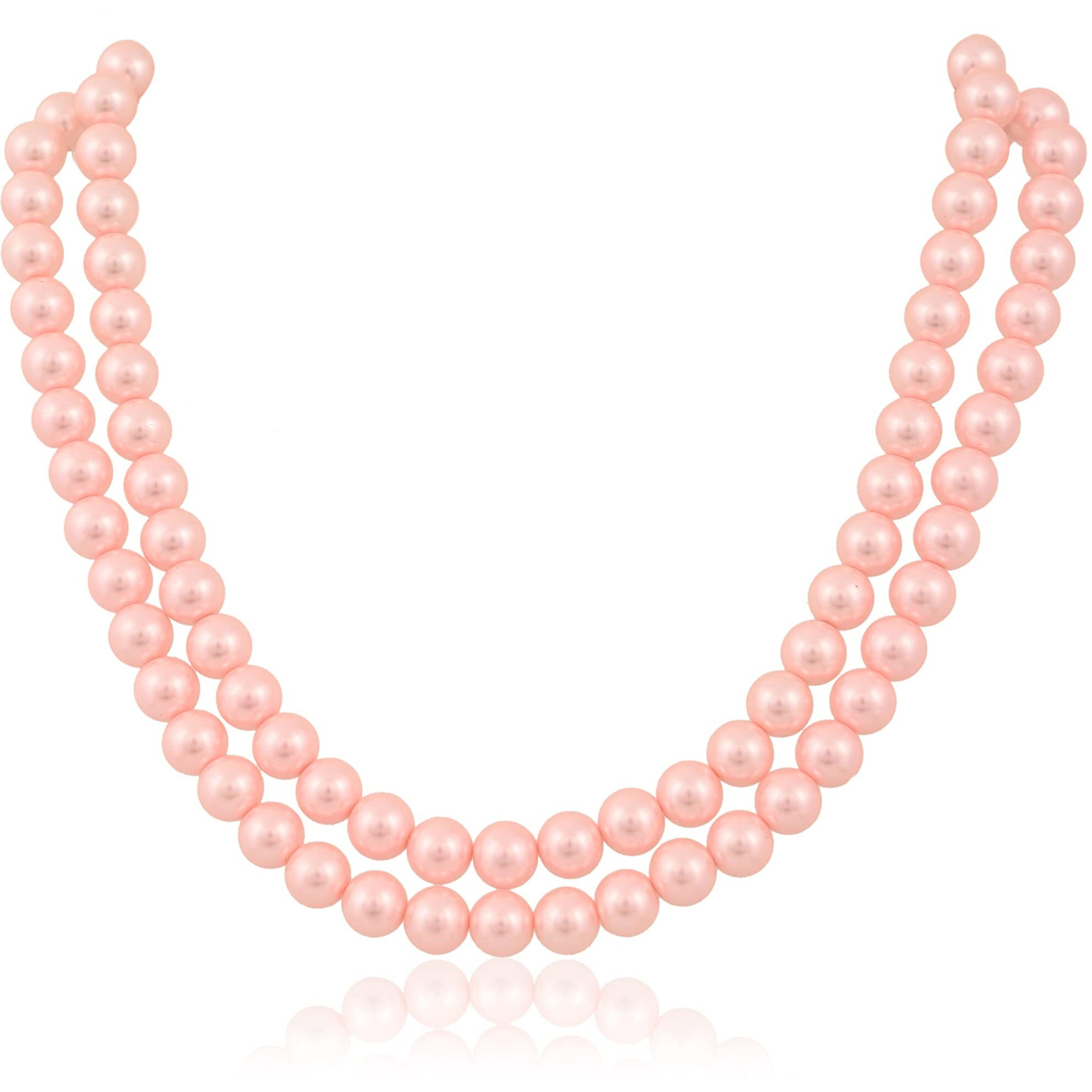 Ratnavali Jewels Imitation Pearl 10MM Bead Size Double Strand Necklace Pearl Moti Mala Jewellery Set with Earrings for Women Girls