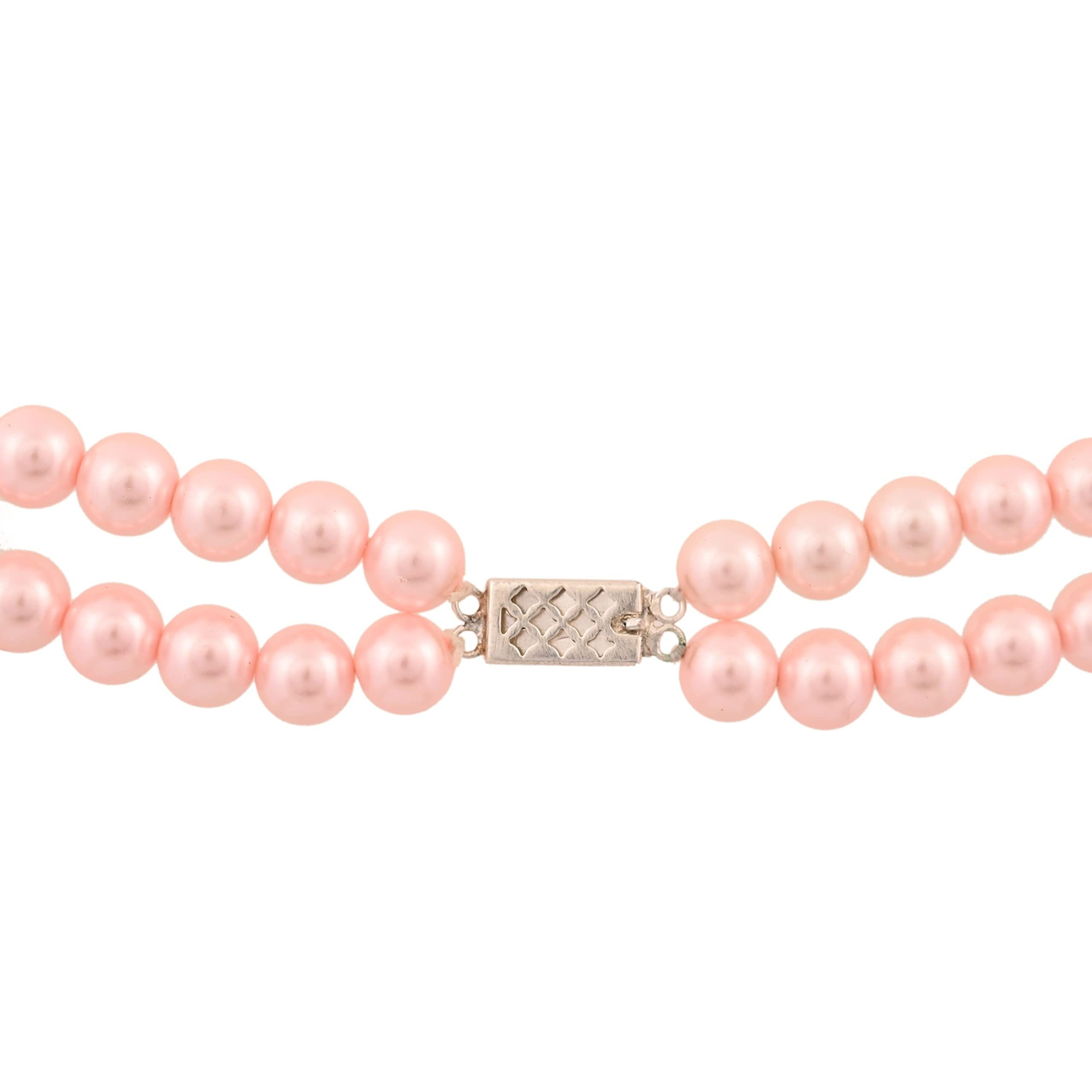 Ratnavali Jewels Imitation Pearl 10MM Bead Size Double Strand Necklace Pearl Moti Mala Jewellery Set with Earrings for Women Girls