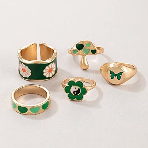 Fashion Frill Womens Jewellery Stackable Delicate Heart Floral Gold Plated Ring Set Golden Ring For Women Girls Rings Combo
