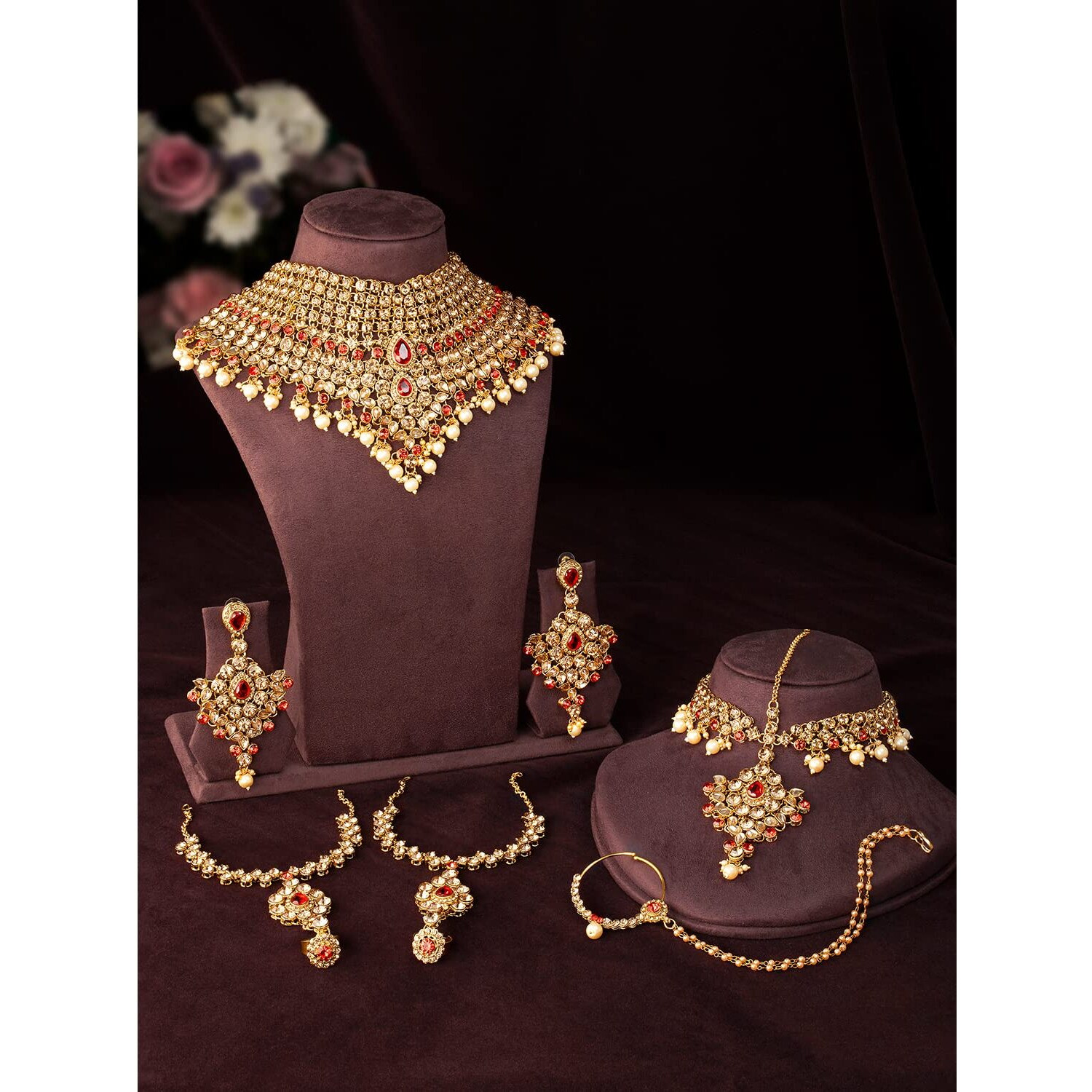 Peora Gold Plated American Diamond Jodha Akbar Bridal Choker Necklace Traditional Jewellery Set for Women Girls