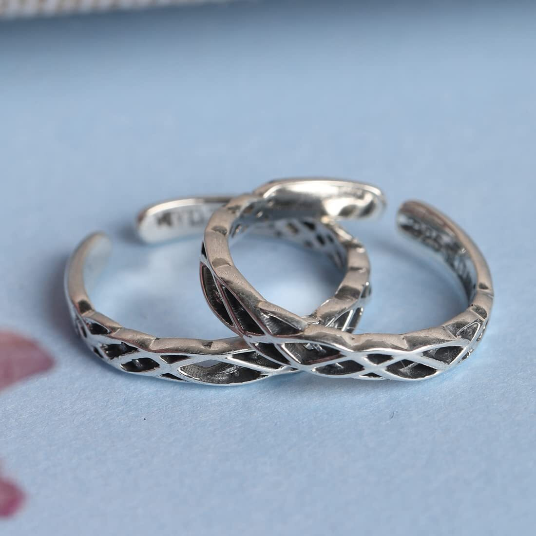 Clara 925 Sterling Silver Knotted Toe Rings Pair | Size Adjustable, Oxidised | Gift for Women and Girls