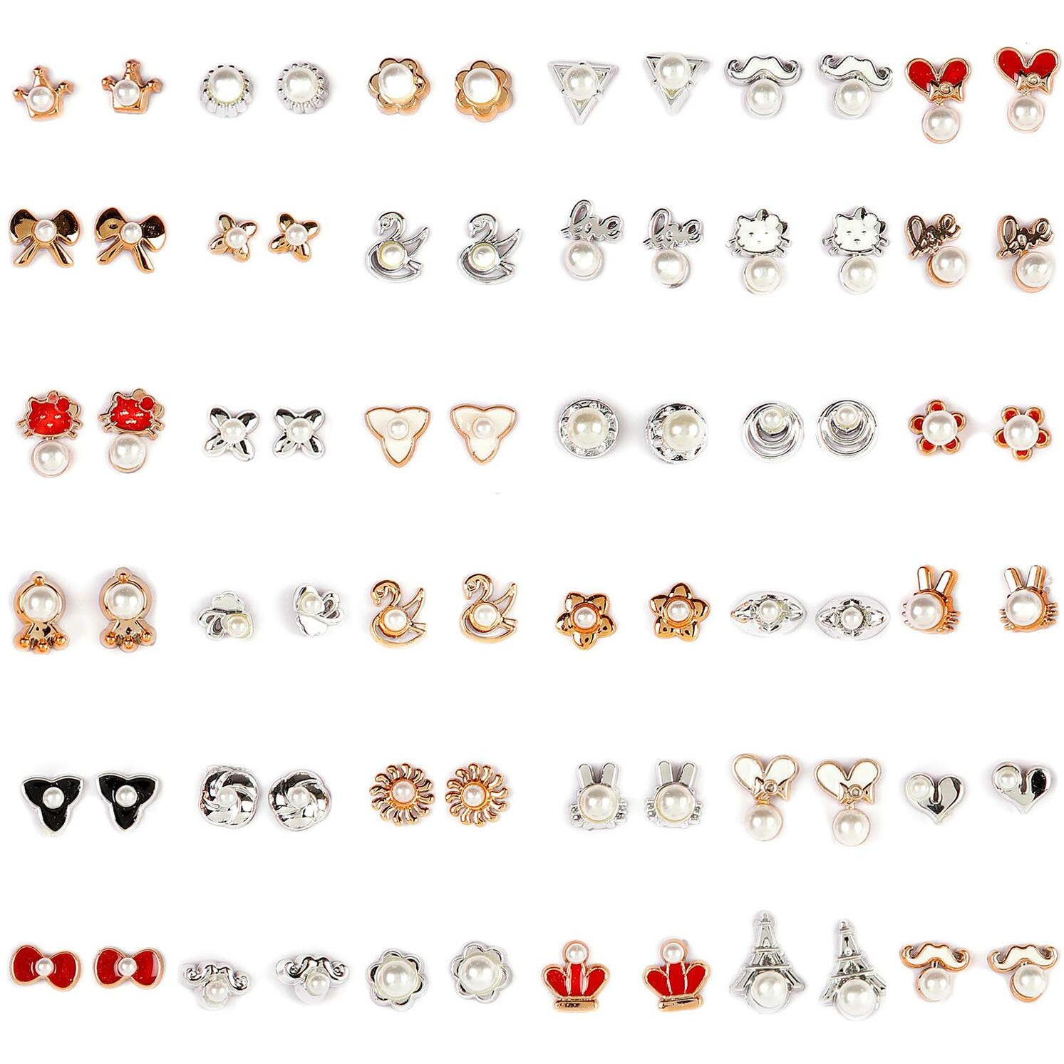 Shining Diva Fashion multicolor Non Precious Metal Base Metal Latest Pearl Stud Earrings for Girls (Style07-36 Pairs Combo Set, sd12020er)